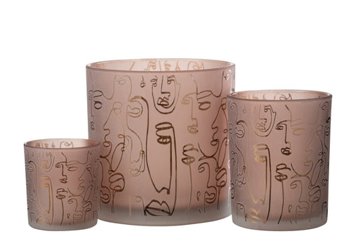 J-Line windlicht Happy Faces - glas - terracotta - large - vtwonen shop