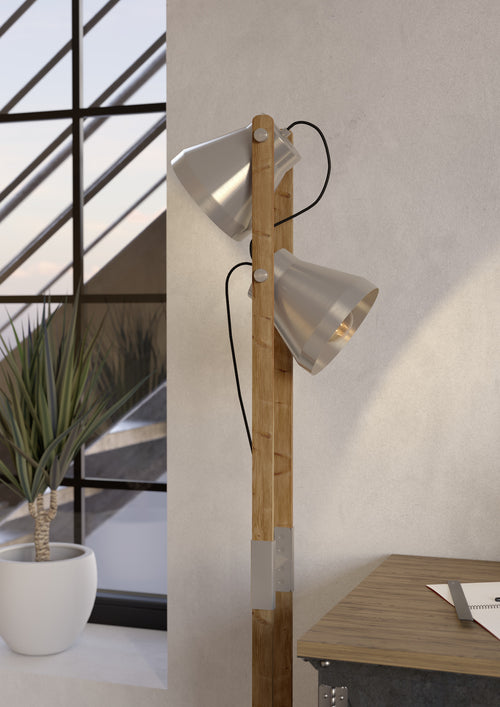 EGLO vloerlamp Cawton - e27 - 134,5 cm - grijs/bruin - hout - vtwonen shop