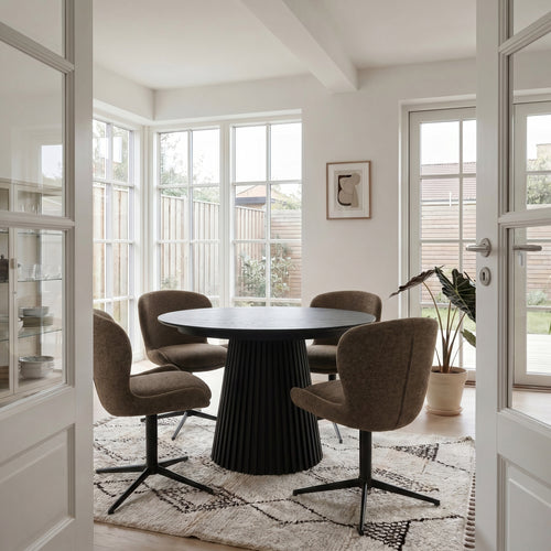 Furnhouse eetkamerstoel Nicklas - Donkerbruin - Stof (Bouclé) - Set van 6