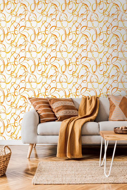 Sanders & Sanders behang figuratief motief wit, geel en oranje - 50 x 900 cm - 935275