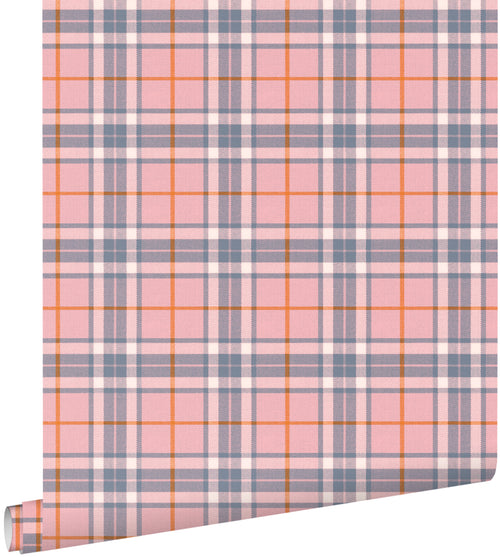 ESTAhome behang ruiten blauw en roze - 50 x 900 cm - 132026