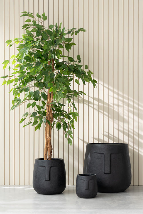 J-Line bloempot Misty - keramiek - zwart - 3 stuks - Ø 37 cm