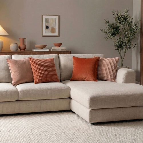 KUSSENSET - 4-delig - Dual Harmony - 45x45 cm - sierkussens inclusief binnenkussens - roze, oranje