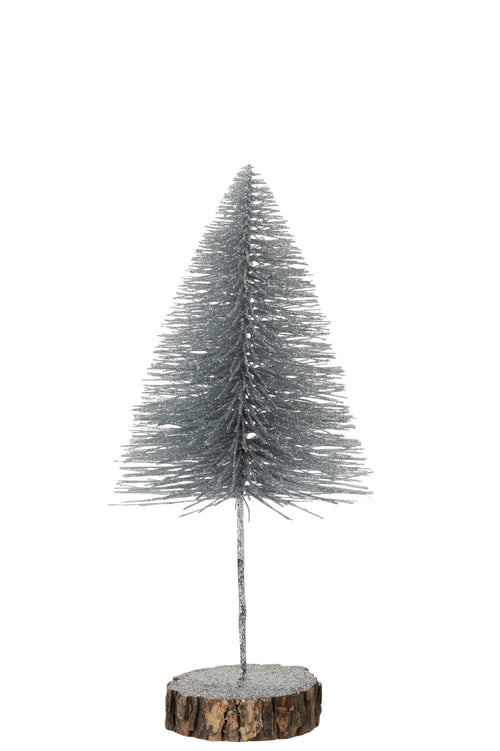 J-Line decoratie Kerstboom - kunststof - zilver - large - 2 stuks