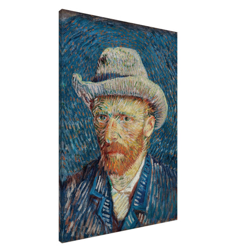Artfulprints Canvas Vincent van Gogh – Zelfportret met grijze vilthoed canvas - 60x90 cm - Blauw