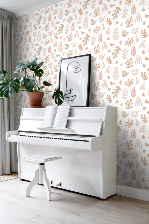 ESTAhome behang planten in Matisse stijl beige, roze en wit - 50 x 900 cm - 131017 - vtwonen shop