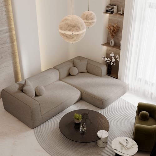 Premium Interiors - Rechthoekige hoekbank SOFIA - bouclette mol 255cm