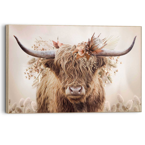 Reinders schilderij Highlander in bloemen - 90x60cm