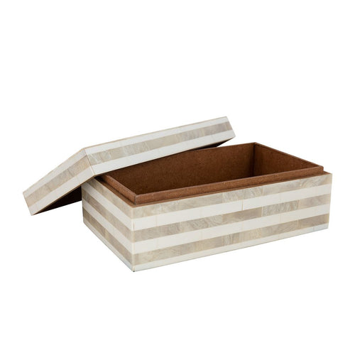 vtwonen Opbergbox met Deksel - Rechthoekige Opbergdoos - Wit Gestreept - Hars - 25x15x10cm - vtwonen shop