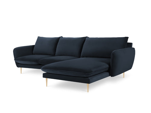 Cosmopolitan Design rechter hoekbank Vienna 5-zits, flueel, donkerblauw - 170x255x95cm