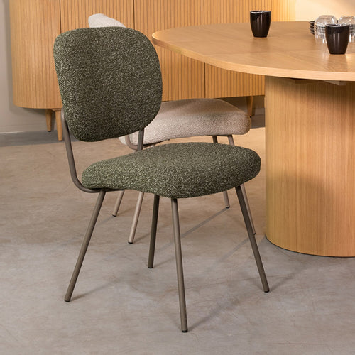 LABEL51 Eetkamerstoel Singapore - Donkergroen Bouclé - Set van 2 - vtwonen shop