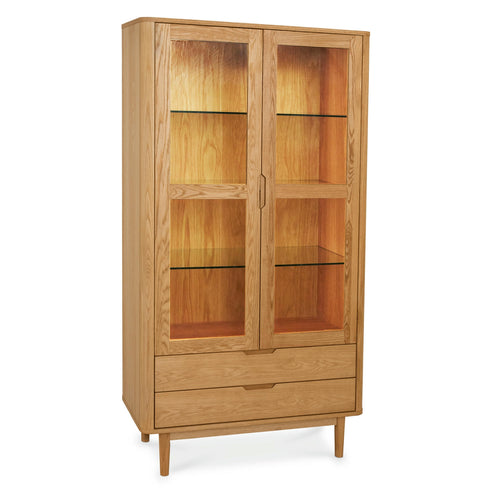 Furnhouse vitrinekast Nyborg - Natuurlijk eikenhout - MDF, Eikenfineer, Glas - 45x100x190