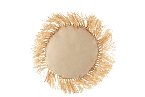 J-Line kussen Rond Raffia - jute - naturel - vtwonen shop