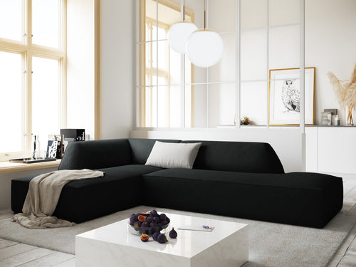 Micadoni linker hoekbank Ruby 4-zits, ribfluwelen, zwart - 180x273x69cm