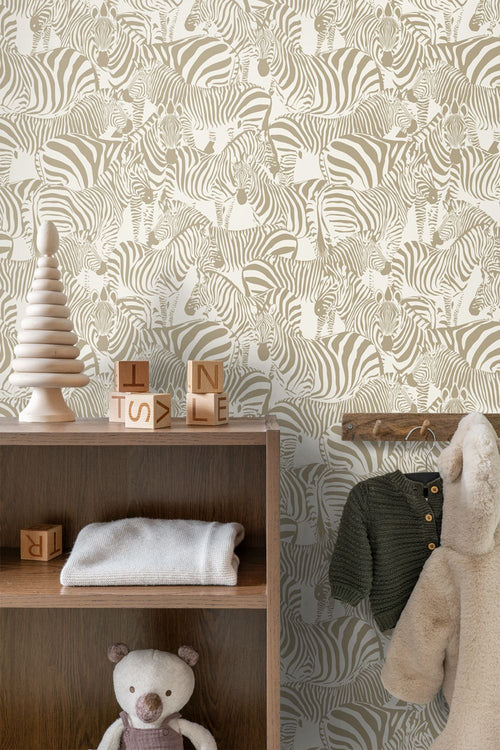 ESTAhome behang zebra's donker beige - 50 x 900 cm - 132211