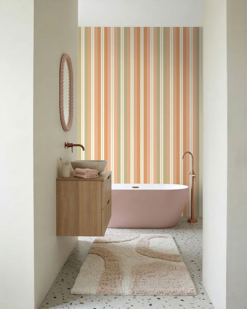 ESTAhome behang strepen oranje, roze en groen - 50 x 900 cm - 132036