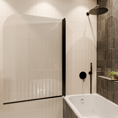 LOMAZOO badwand Palmas - draaibaar - anti kalk nano coating - helder glas - zwart - 100 x 140 cm