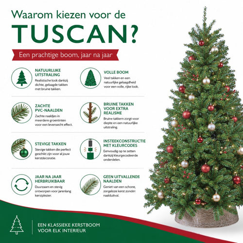 Triumph Tree Tuscan Kunstkerstboom - Kerstversiering voor Binnen met Natuurlijke Vorm - Kunstboom met Kleurgecodeerde Insteekconstructie - H155 x Ø99