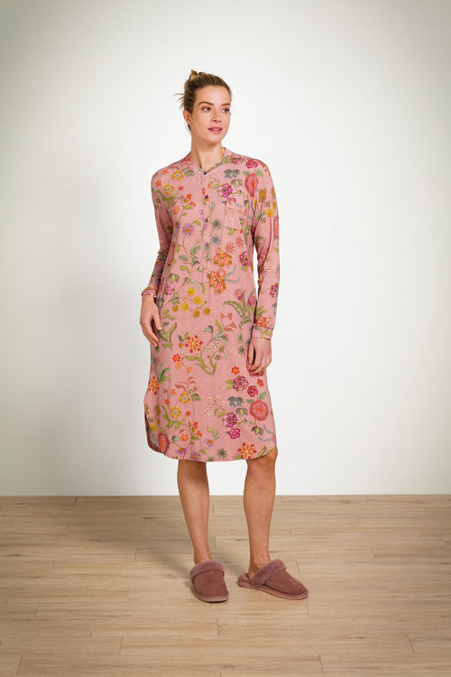 Pip Studio - Diogo Nachthemd Lange Mouw Dames - Coco Flower - Koraal - XS - vtwonen shop