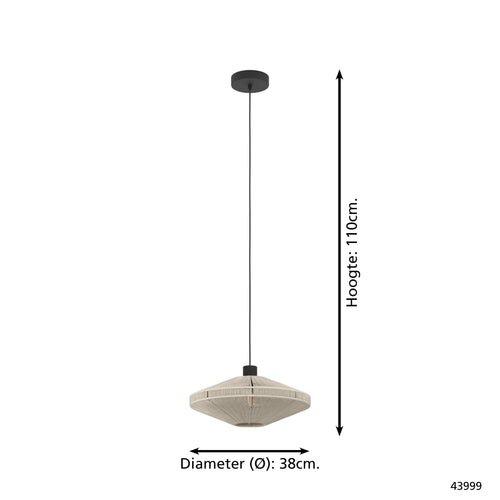 EGLO hanglamp Midsumer - e27 - ø 38 cm - zwart/crème - textiel - vtwonen shop