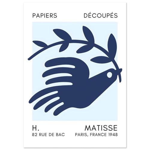 Artfulprints  Matisse – Peace dove navy blue I   poster A4 21x29.7 cm - vtwonen shop