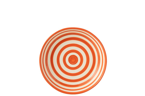J-Line schaal Granada Stripes Low - keramiek - wit/oranje - large - Ø 25 cm