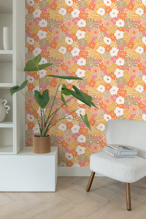 ESTAhome behang bloemen in Matisse stijl oranje en geel - 50 x 900 cm - 131005 - vtwonen shop