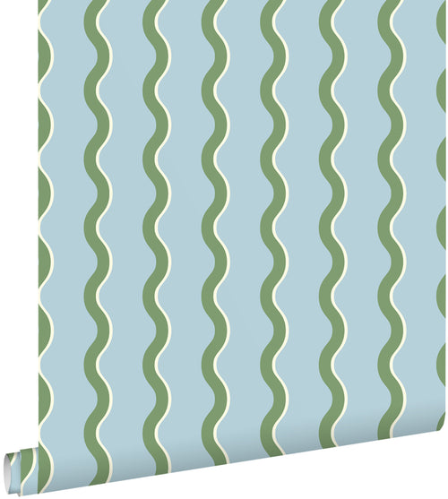 ESTAhome behang golvende strepen blauw en groen - 50 x 900 cm - 132136