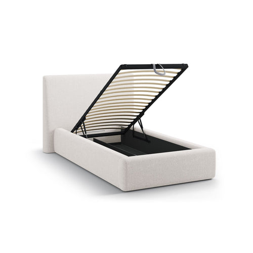 Cosmopolitan Design - Opbergbed met hoofdeinde Asti 90x200cm structurele stof lichtbeige - 220x130x95cm