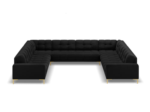 Cosmopolitan Design Panoramische bank Bali 9-zits, flueel, zwart - 256x327x75cm