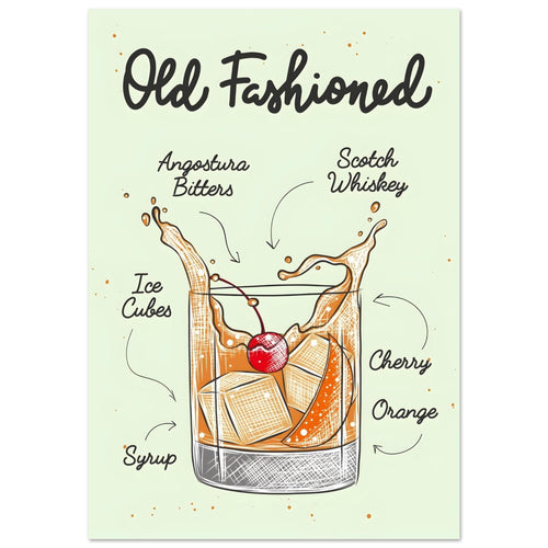 Artfulprints  Old Fashioned cocktail I – Illustratie   poster 30x40 cm - vtwonen shop