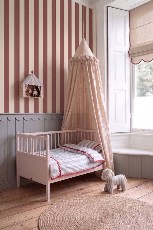 ESTAhome behang strepen bordeaux rood en wit - 50 x 900 cm - 131978