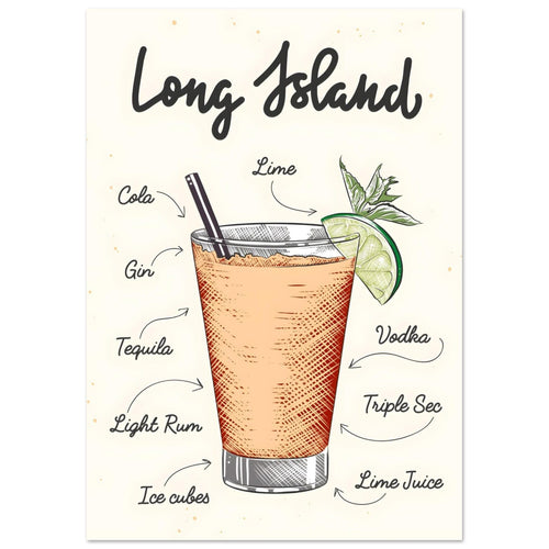 Artfulprints  Long Island cocktail – Illustratie   poster A4 21x29.7 cm - vtwonen shop