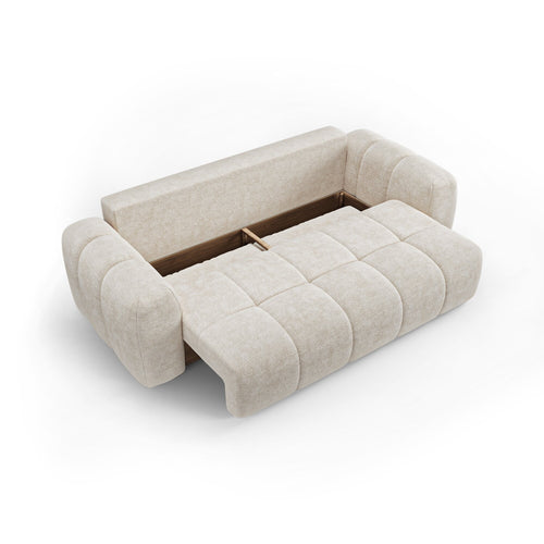 Premium Interiors - Slaapbank met opbergruimte SKY - gewaafd fluweel crème 260cm