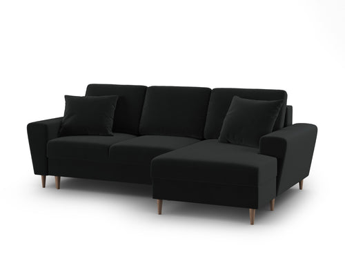 Cosmopolitan Design Converteerbare hoekbank rechts met opbergdoos Kyoto 4-zits, flueel zwart - 145x241x88cm