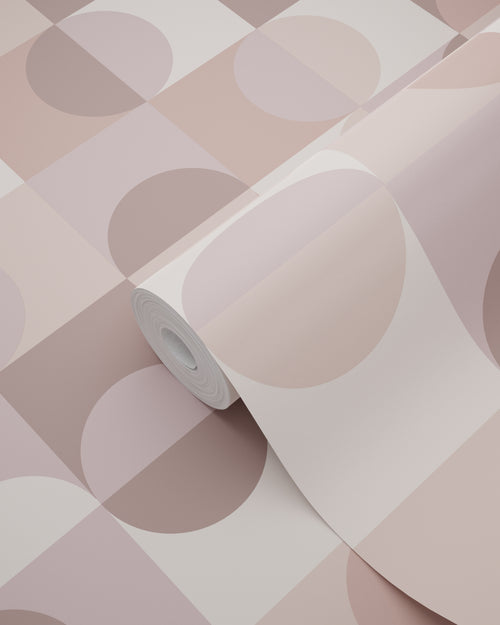 ESTAhome behang cirkels in Bauhaus stijl lichtpaars, roze en bruin - 50 x 900 cm - 131243 - vtwonen shop
