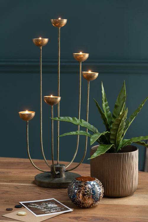 J-Line bloempot Gen - keramiek - goud/koper - medium - 2 stuks - Ø 15 cm