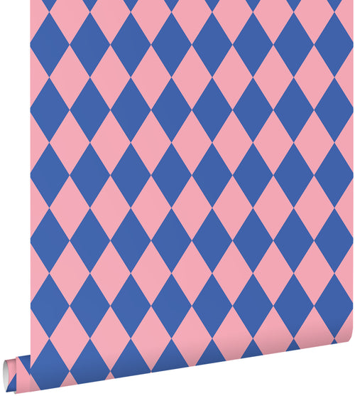 ESTAhome behang ruiten blauw en roze - 50 x 900 cm - 131601 - vtwonen shop