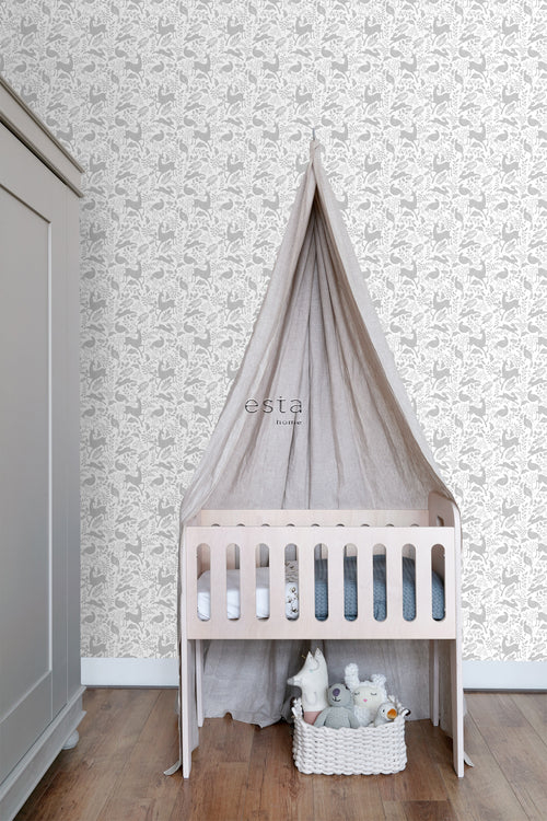 ESTAhome behang bos met bosdieren grijs - 50 x 900 cm - 139529