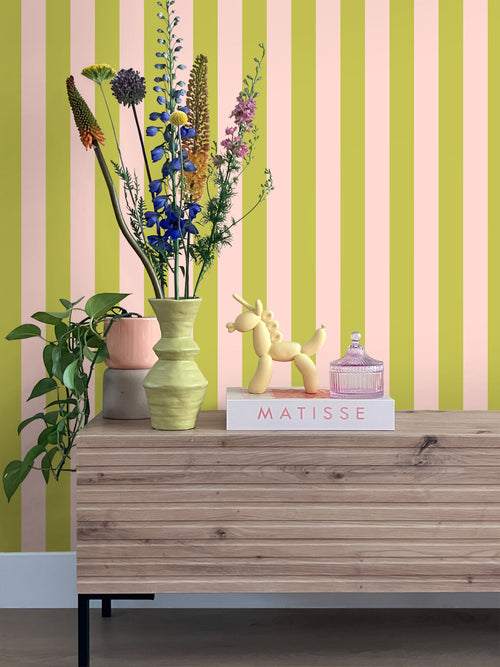 ESTAhome behang strepen roze en groen - 0.53 x 10.05 m - 131574