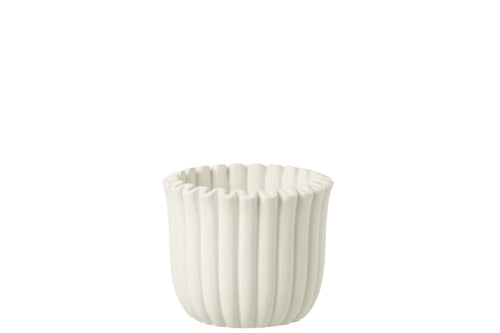J-Line bloempot Geribbeld - cement - wit - medium