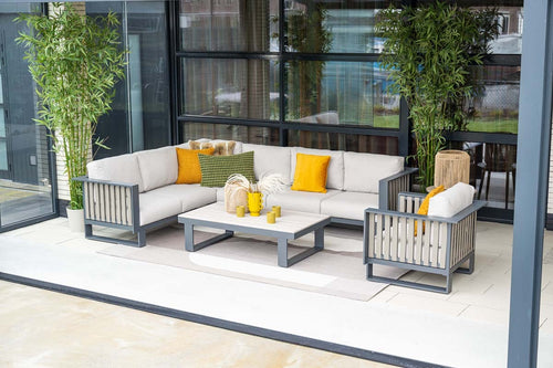 7-persoons loungeset Bologna - hoekbank met fauteuil -met loungetafel