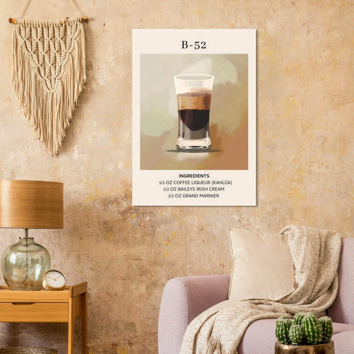 Artfulprints Poster B-52 cocktail - Ingrediënten   - A4 21x29.7 cm - Bruin