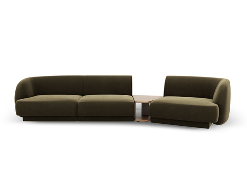 Micadoni Rechte modulaire bank Miley 3-zits, flueel, groente - 126x303x70cm