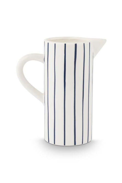 vtwonen Waterkan met Oor - Gestreept - Keramiek - Wit - 20.5x12.5x25cm