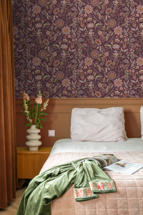 ESTAhome behang vintage bloemen aubergine paars - 50 x 900 cm - 131336 - vtwonen shop