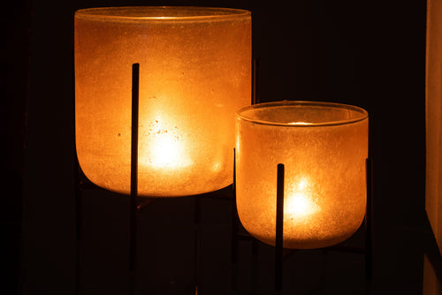J-Line windlicht op voet Astor - glas/metaal - amber - large