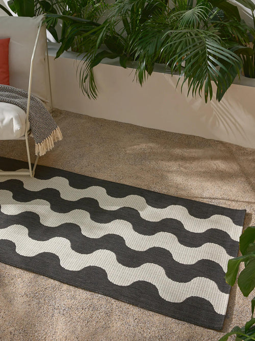 benuta binnen- en buitenloper Metro - zwart/wit - 80x240 cm