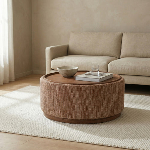 DÉJA Living Salontafel Marcia - Rond Terra/Walnoot - Incl. Opbergruimte - Ø83cm