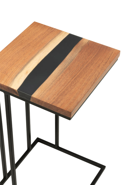 J-Line bijzettafel Vierkant - hout/epoxyhars - naturel/zwart